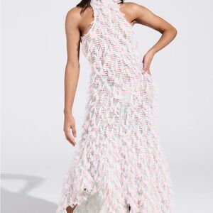 AKIRA Pink Asymmetrical Halter Gown